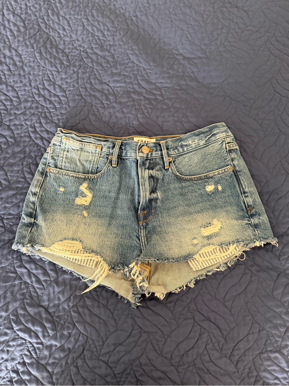 Frame Striped Peekaboo Pockets Le Stevie Jean Shorts